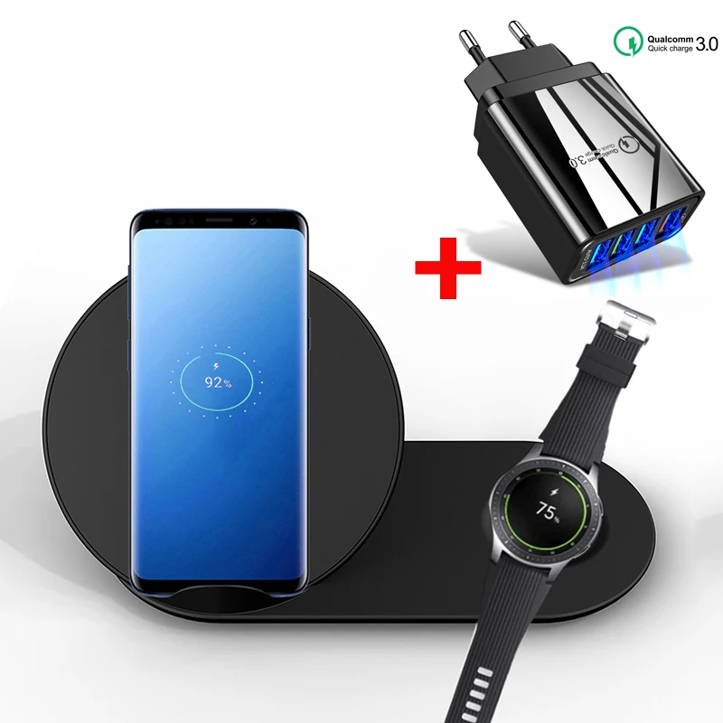 2 в 1 10 Вт Быстрое беспроводное зарядное устройство Быстрая зарядка для samsung Galaxy S10 S9 S8 Note10 9 gear S2 S3 S4 часы для iPhone 11 X XS XR 8
