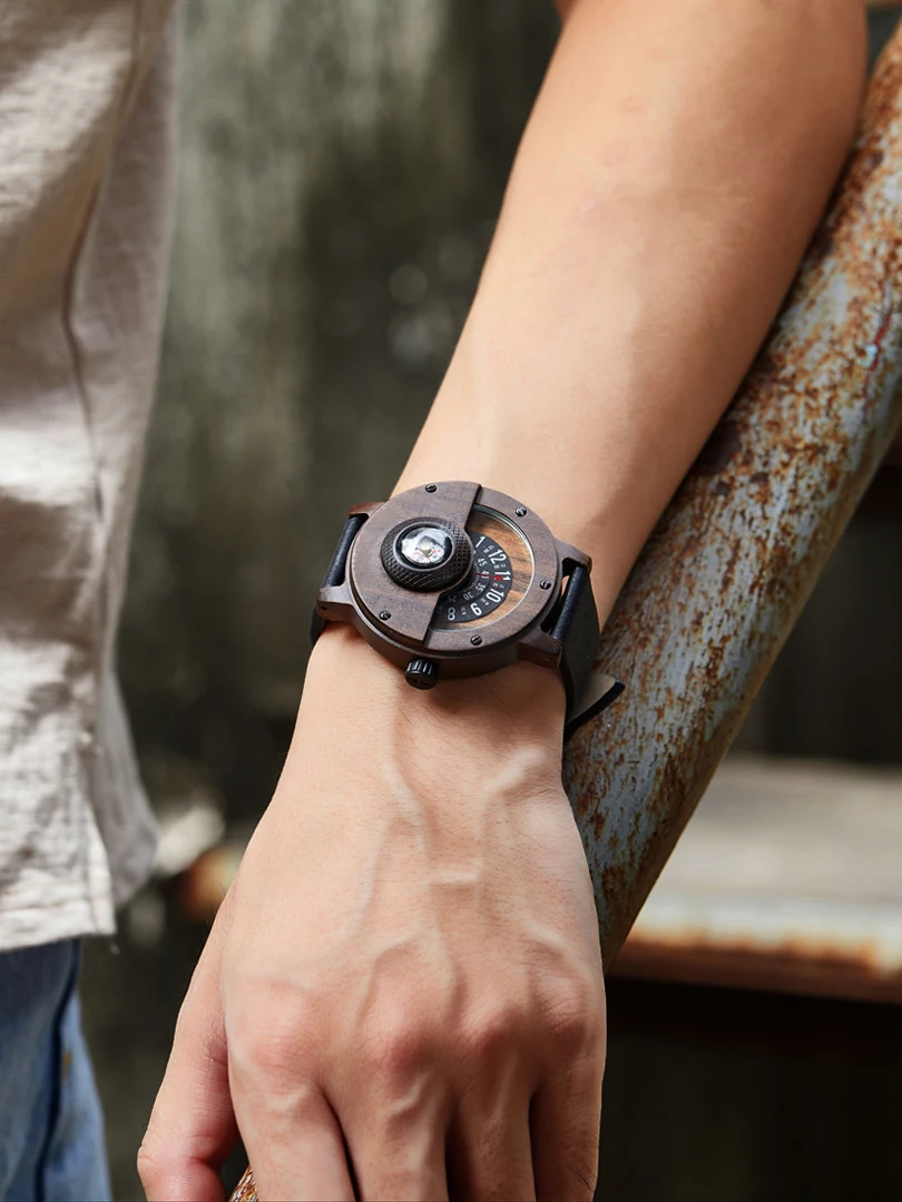 Multifunctional Wooden Wristwatch for Men Quartz Rubber and Leather Wrist Watches Man Clock Natural Sandalwood Ebony Wood Reloj