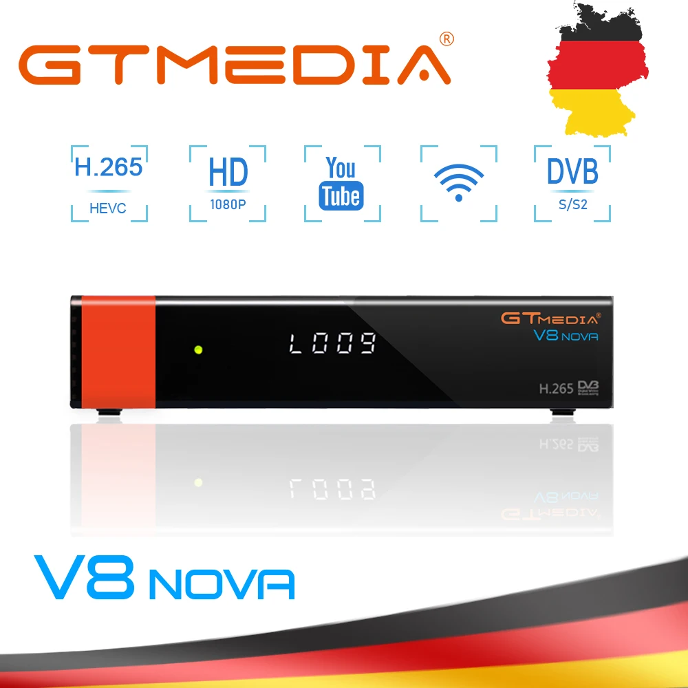 

GTMedia V8 Nova DVB-S2 H.265 decoder satellite receiver + 1 year 5 CCcam built-in WIFI FULL HD GT MEDIA V8 NOVA IPTV TV box