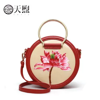 

Pmsix Women Genuine Leather bag fashion Round bag real embroidery bag luxury handbags women bags designer bags famous brand wome