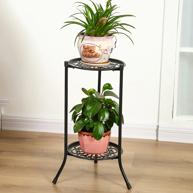 2 Holder Flower Stand Metal Plant Pot Stand Flower Display Shelf Garden Patio Home Outdoor Black Tray Home Decoration plant stand,wooden flower shelf