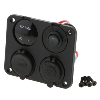 

4 in 1 Panel| Dual 5V/2.1A USB Charger+ Voltage+LED Button +12V Power Socket