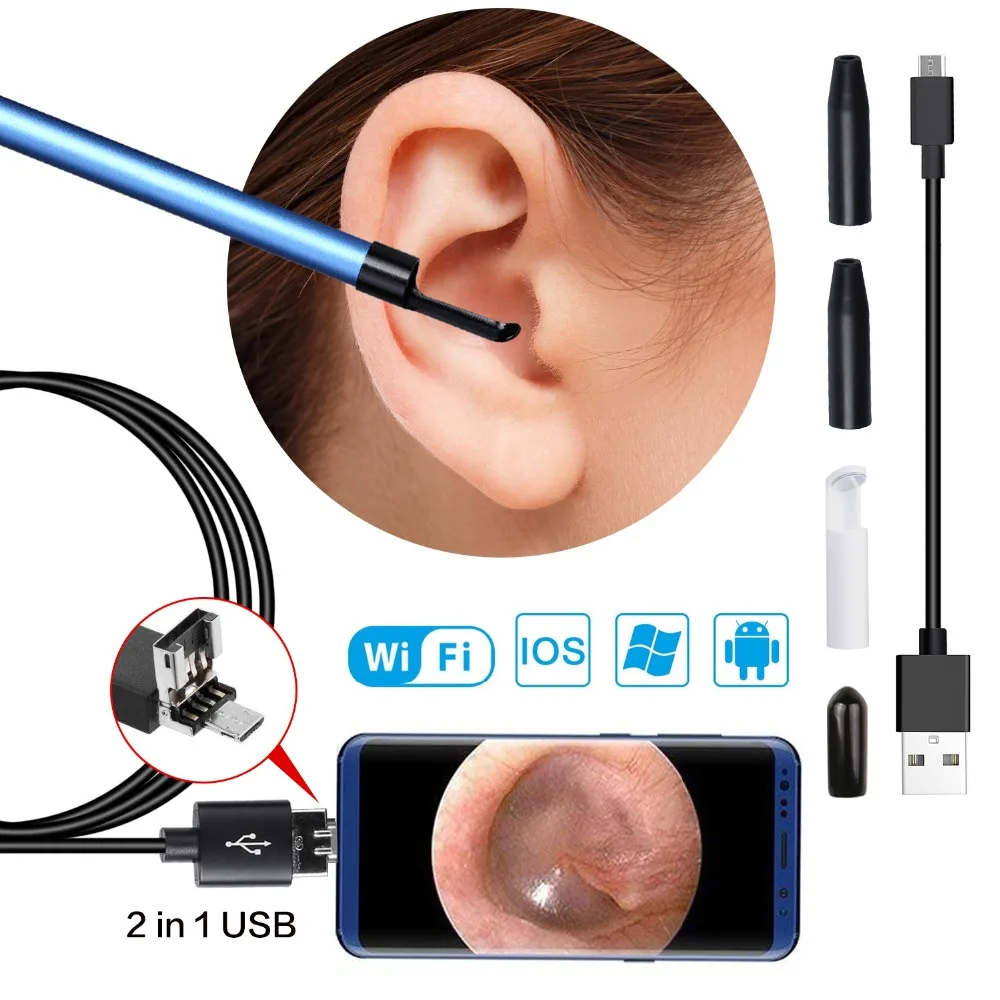 

HOT 2 in 1 USB Ear Cleaning Endoscope Earpick With Mini Camera HD Earwax Removal Tool Kits supports all smartphone systems