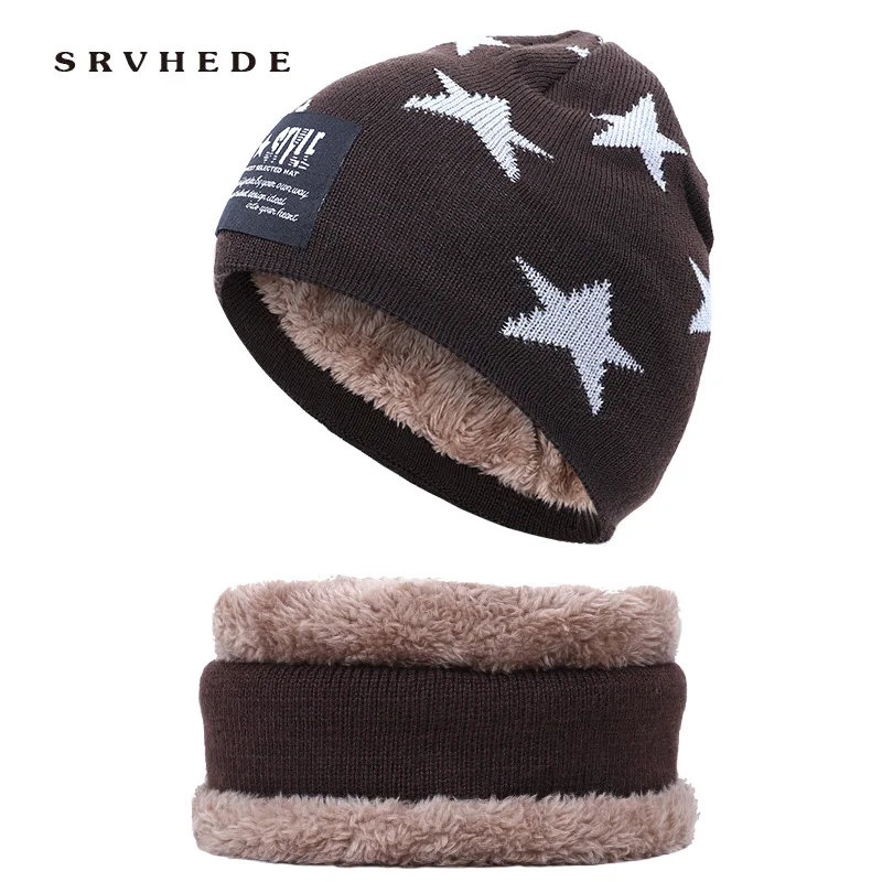 

Two-piece set Children Winter Warm Knitted Hat Cap with Scarves Thickened Wool for 3-12 Years Old Boys Windproof Outdoor Sports