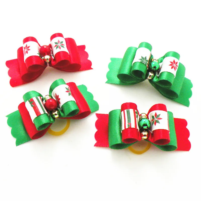 100PC-Lot-Red-Green-Dog-Bows-for-Christmas-Dog-Grooming-Accessories-Ribbon-Dog-Hair-Bows-Pet.jpg 100 Db/Tétel Piros Zöld Kutya Íjak Karácsonyi Kutya Ápolási Kiegészítők Szalag Kutya Haj Íjak Pet Kellékek - Image 1