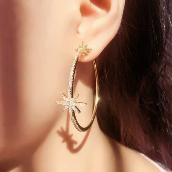 

Huitan Dazzling Crystal Zircon Star Women Hoop Earrings Silver Color/Gold Color Delicate Female Erring Fashion Jewelry Hot Sale