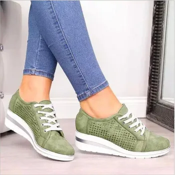 

Women Wedge Shoes Summer Autumn Casual Canvas Sneakers Breathable Platform Sneakers Meddle Heel Pointed Toe Pump Air Mesh Shoes
