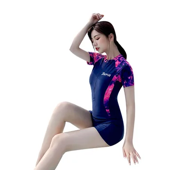 

Hit Color Patchwork Women Swimwear Surfing Rash Guard Swimsuit Zipper Women Covered Belly Was Thin Long Sleeve Swimsuit