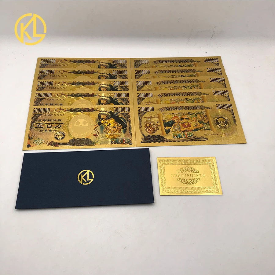 10pcs/lot Lucky 7777777 One Piece 5000000 Yen Gold plastic Banknote for Collection and Gift | Дом и сад