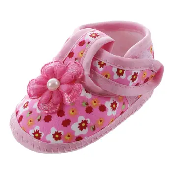 

1 pair Soft Baby Chaussure Infant Girls Flower Printed Cloth Boots Crib Shoes Gift, Pink 11cm