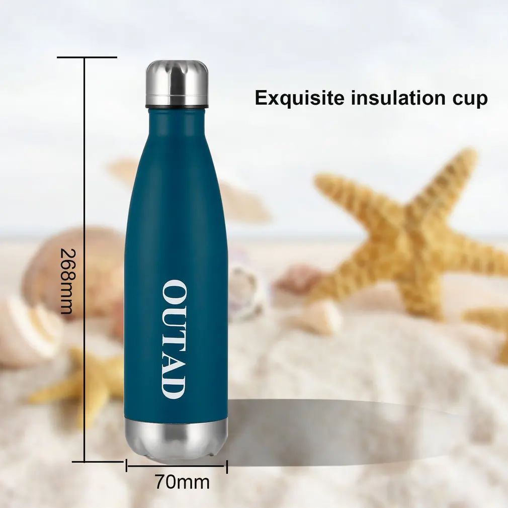 OUTAD прочный экологически чистый открытый изоляционный стаканчик бутылки для воды из нержавеющей стали 500 мл синий живот чашки стиль