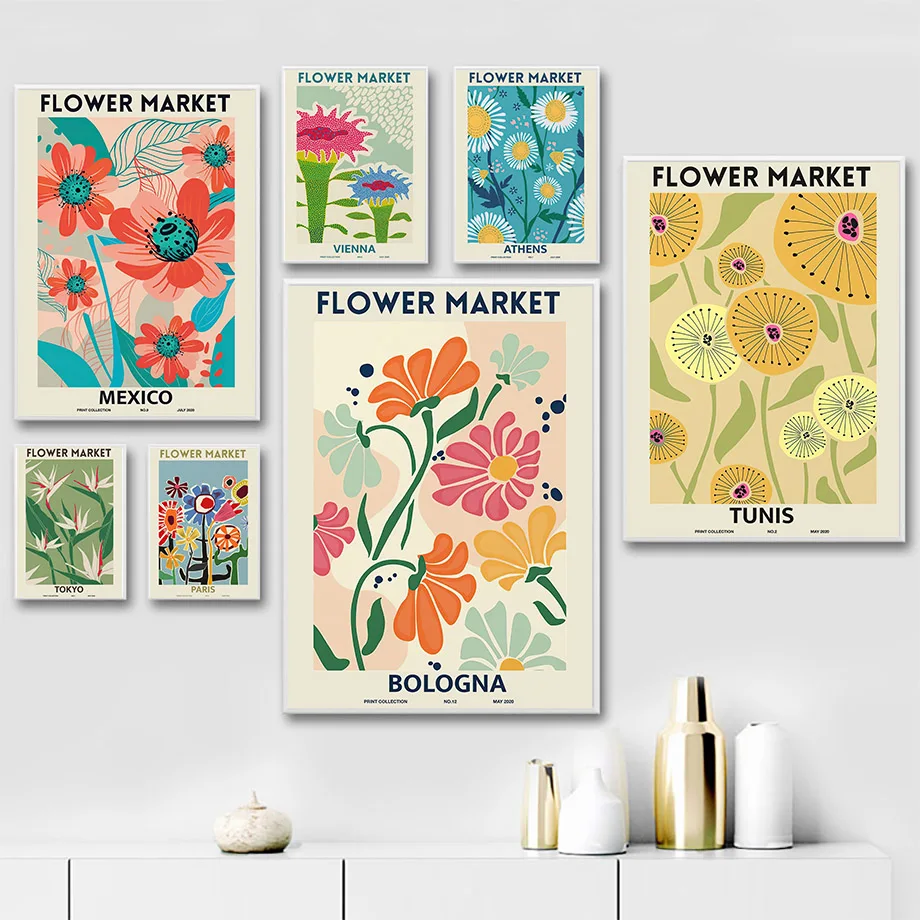 

Flower Market Abstract Vintage Wall Art Canvas Painting Nordic Posters And Prints Minimalist Wall Pictures For Living Room Decor