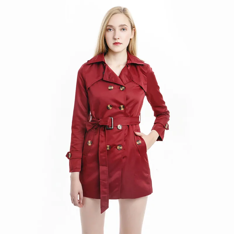 wine red Пальто для женщин уличная одежда с отложным воротником приталенное двубортное осеннее женское длинное пальто размера плюс 2XL - Цвет: wine red