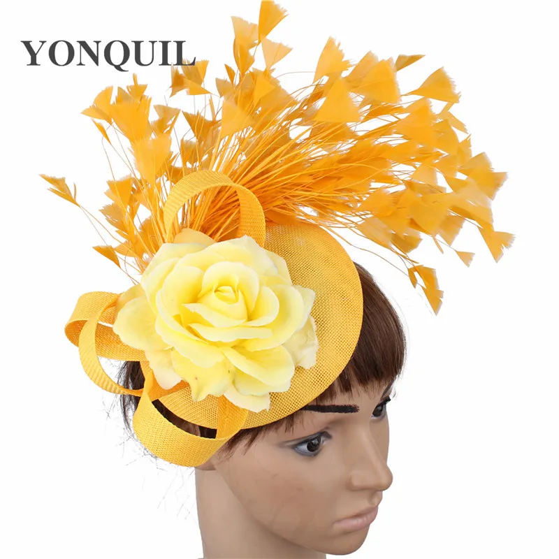 Hair Accessories Yellow Fashion Hat Fedora Formal Dress Church Fascinators Hat Headband Party Tea Millinery Caps Mesh Hair Accessories Fascinator Hats