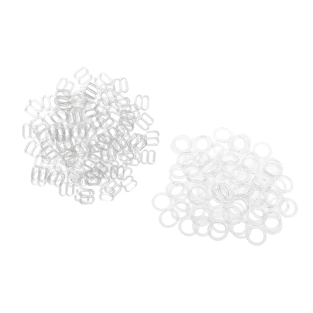 200 Pieces Plastic Bra Lingerie Strap Clips Hook Slider Buckle 8mm Clear