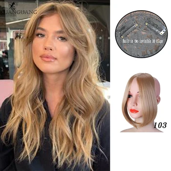 

XUANGUANG Long bangs Clip In on Front hair Bang Side Fringe Hair Extension Natural Synthetic bangs hair piece for women
