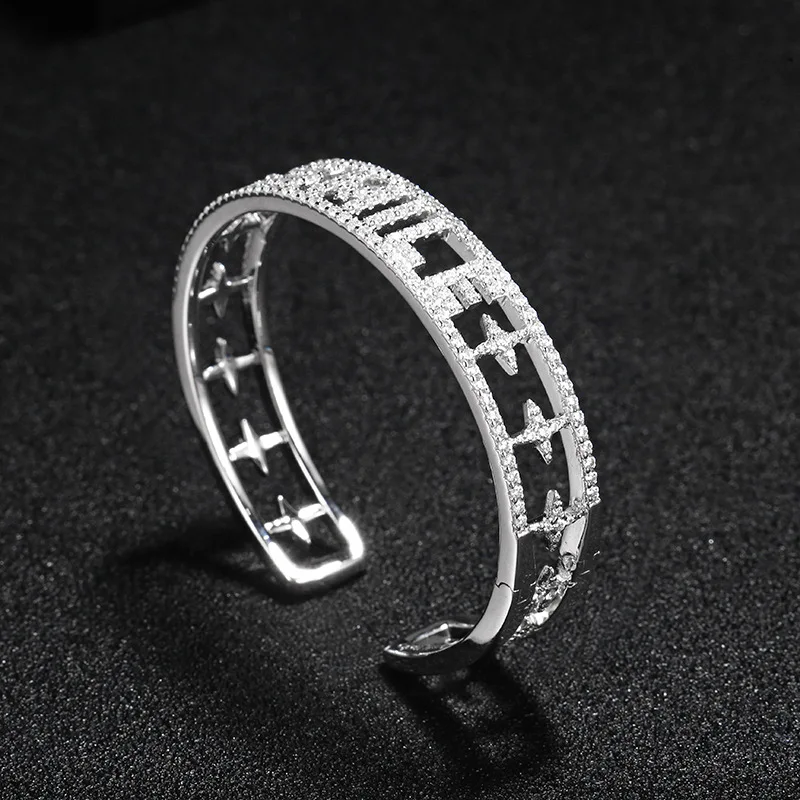 Wide silver letters Monaco SMILE bangle Jewelry initial letter star bracelet Luxury Brand PARTY Girl Accessories