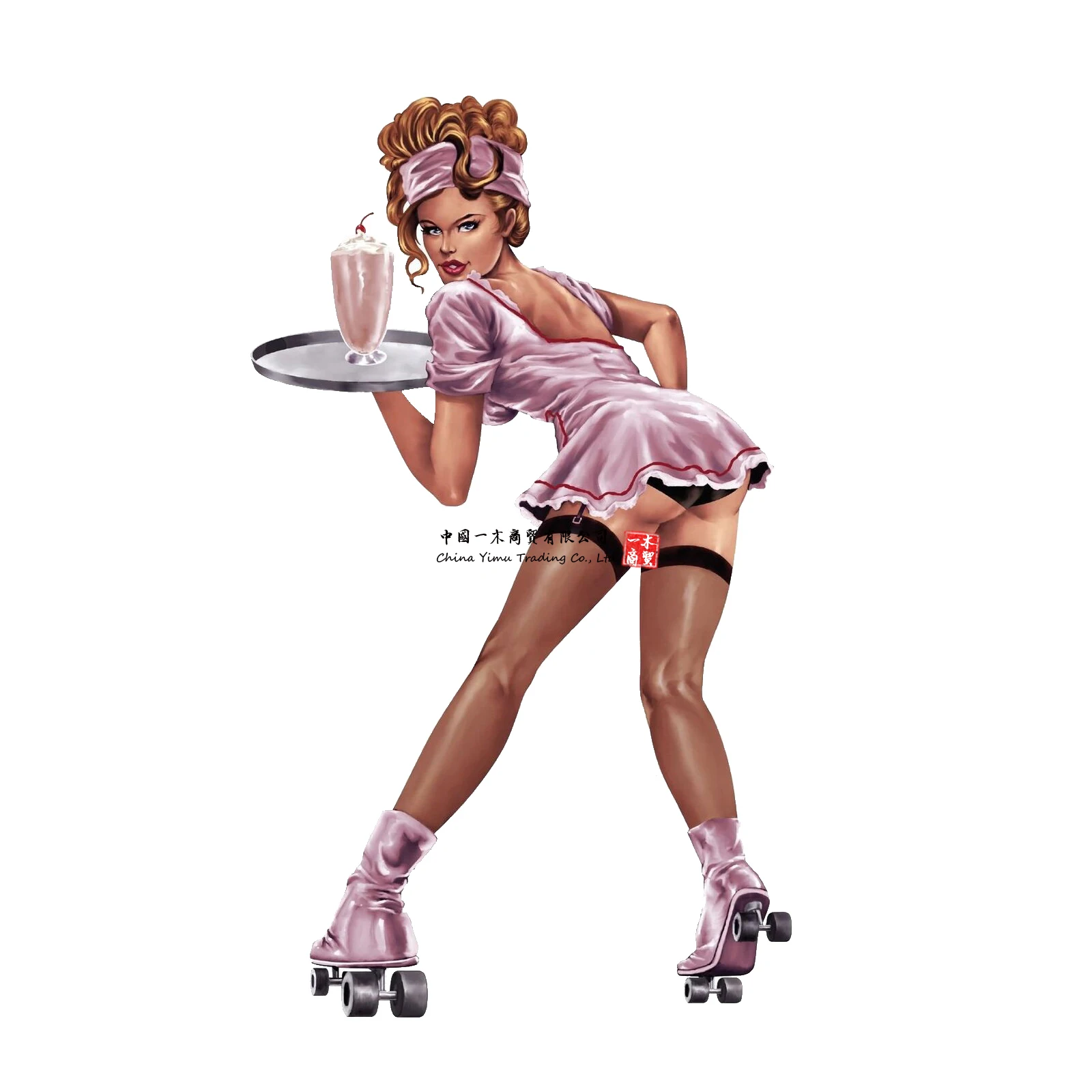 Skater Pin Up Girl Sexy Retro Sticker Rollschuhe Rollerblade Misfits
