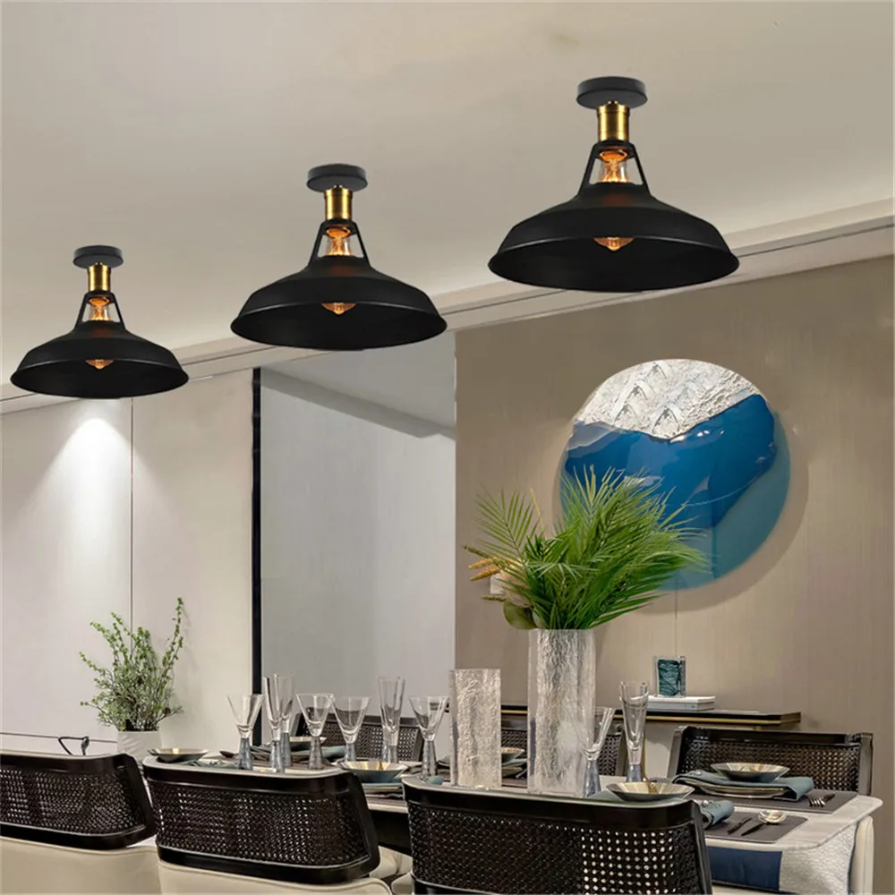 Semi-Flush Mount Ceiling Light Retro Industrial Metal Frame Ceiling Lamps for Porch Hallway Kitchen Bathroom Lighting Fixture
