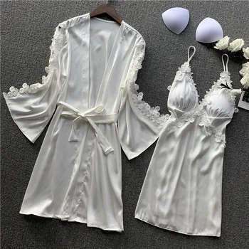 

2020 Sexy Pajamas Women's Morning Robe Silk-like Thin Sling Nightgown Nightgown Suit Bathrobe Kimono