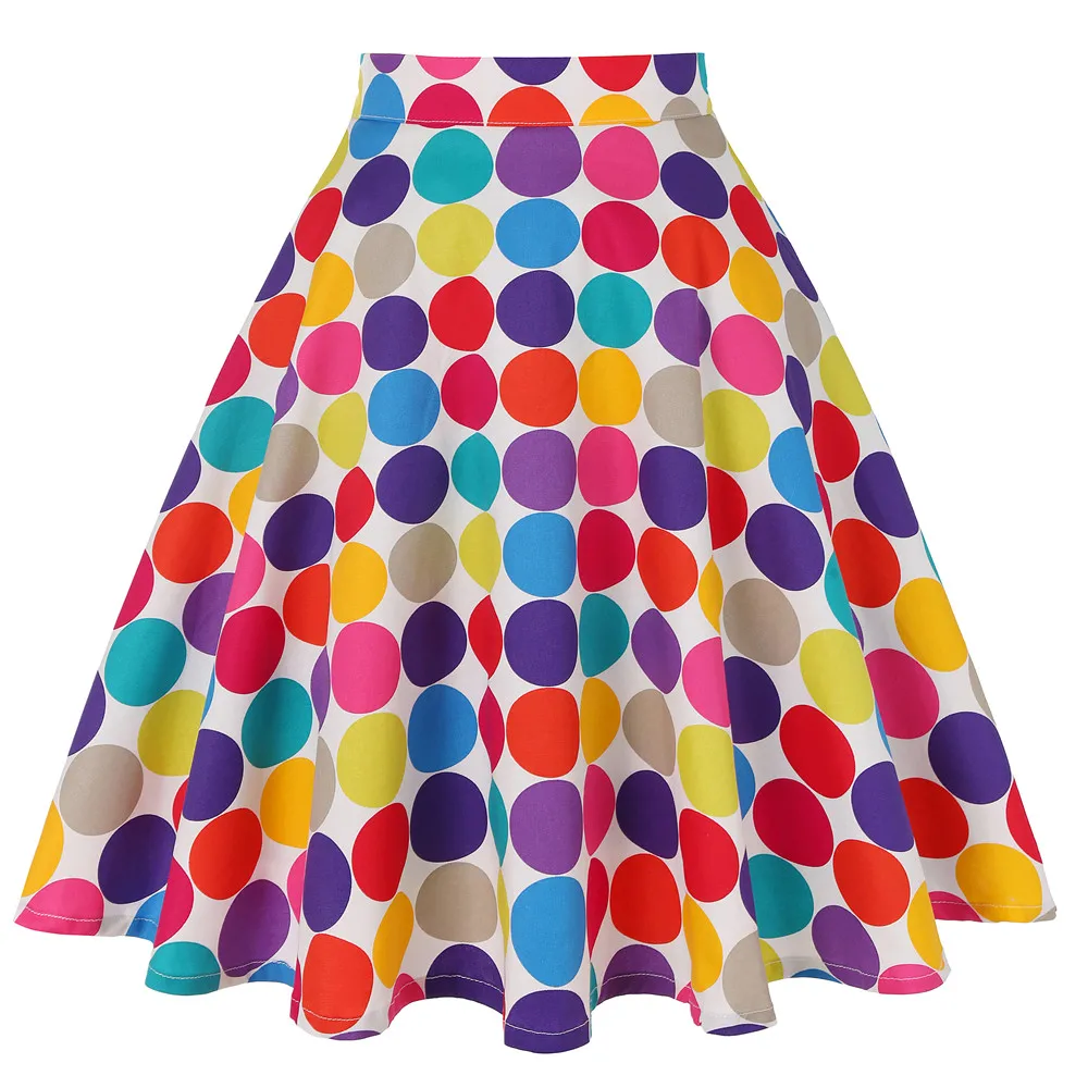 Polka Dot 50s Vintage Woman Tunic Skirt High Waist Pleated Midi