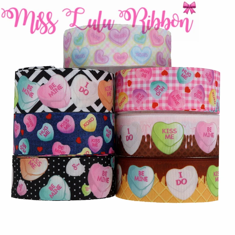 16mm-75mm Sweet Heart Check Jeans Spot Printed Grosgrain/Foe Ribbon DIY Hair Bowknots Party Decor 50yards/roll | Дом и сад