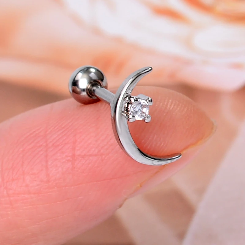 1 Pezzo New Bar Cartilagine Ear Piercing Stud Helix Moon Ball Arc Acciaio Inossidabile Tragus Conch Rook Earlobe Screw Back Cz Orecchino