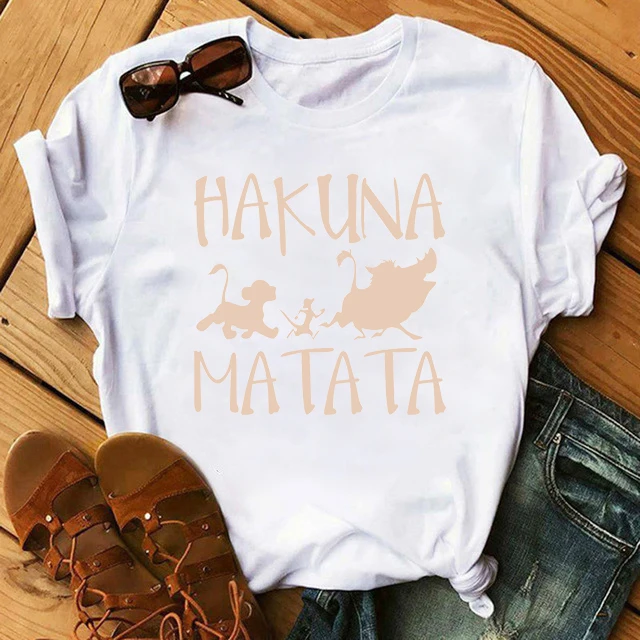 WVIOCE Hakuna Matata рубашка Женская Harajuku Ullzang The Lion King женская футболка Homme летняя футболка модный топ Женская футболка