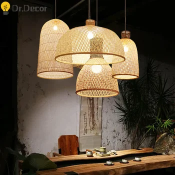 

Modern Bamboo Lamp LED Pendant Lights Lighting Kitchen Industrial Rattan Pendant Lamp Living Room Hanging Lamps Light Fixtures
