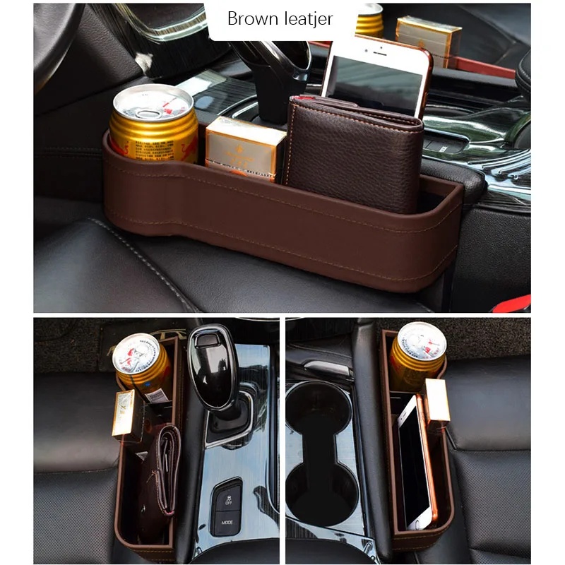 

Car Seat Gap Slit Pocket Catcher Organizer PU Leather Storage Box Phone Bottle Cups Holder Auto interior Accessories
