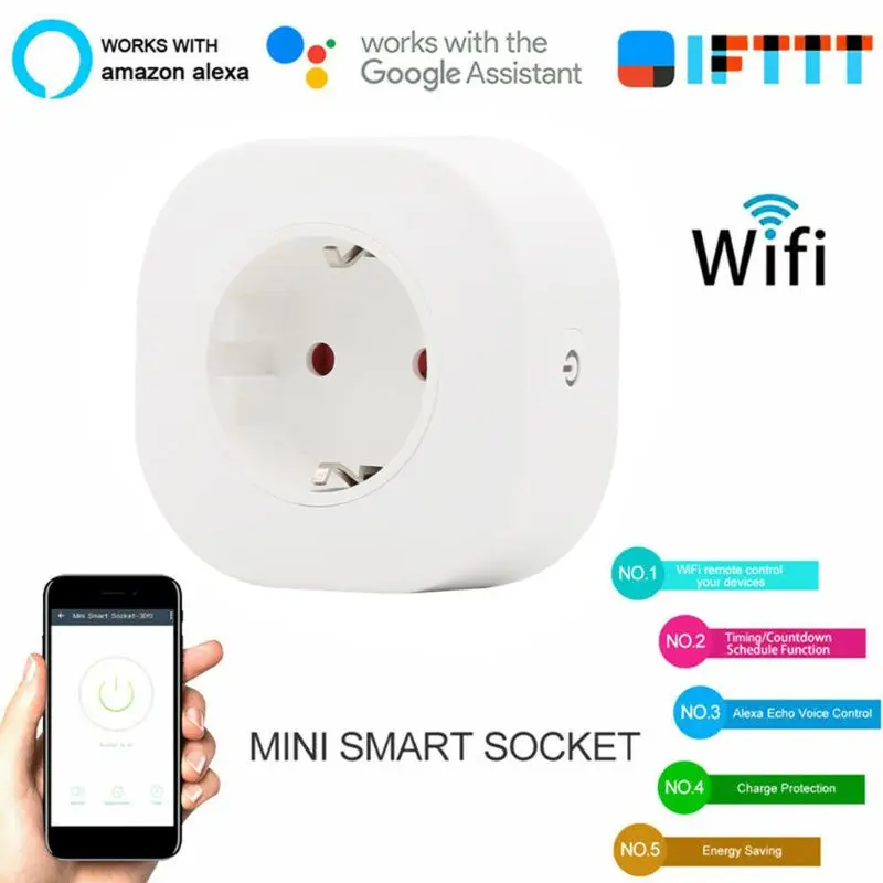 

White WiFi Smart Socket Andriod iOS APP Voice Remote Control Timer Switch Outlet EU