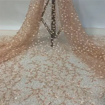 

wholesale price 5yards high quality African sequins lace fabric shining French net lace fabric for making party dress FJ52702