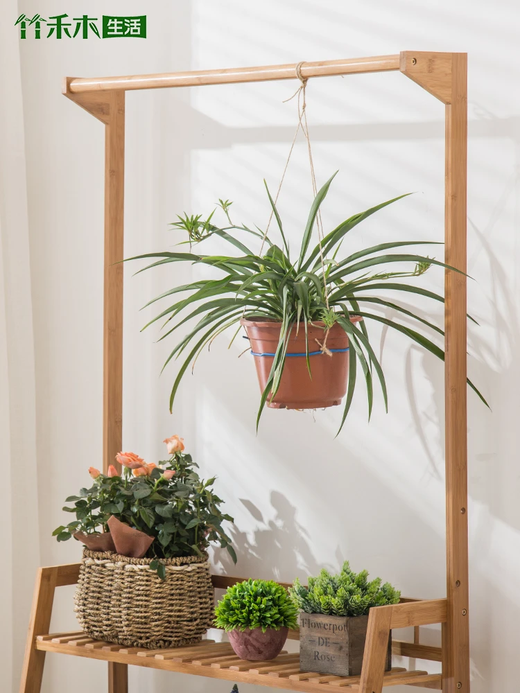 Airs Bamboo Solid Wood Quality Balcony Indoor Flowerpot Frame A Living Room Multi-storey Ladder Green Luo Chlorophytum Frame