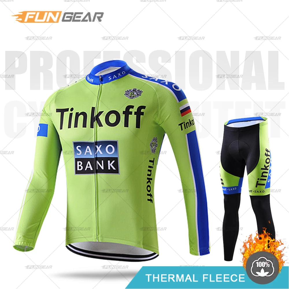 Pro Team Tinkoff зимняя одежда для велоспорта с длинными рукавами, комплект из Джерси, теплая флисовая MTB велосипедная одежда для мужчин, форма для шоссейного велосипеда - Цвет: NORMAL SET