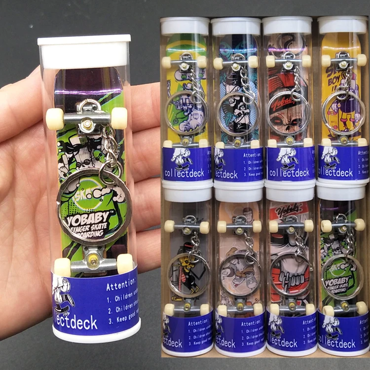 

New 9.5cm Plastic Tube Finger Skateboard Mini Key Chain Cartoon Fingertip Skateboard Toy Bag Pendant