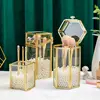 Ins Vintage Glass Makeup Brush Holder Gold Square Prismatic Copper Edging  Cosmetic Holder Lipstick Pencil Storage Container 4