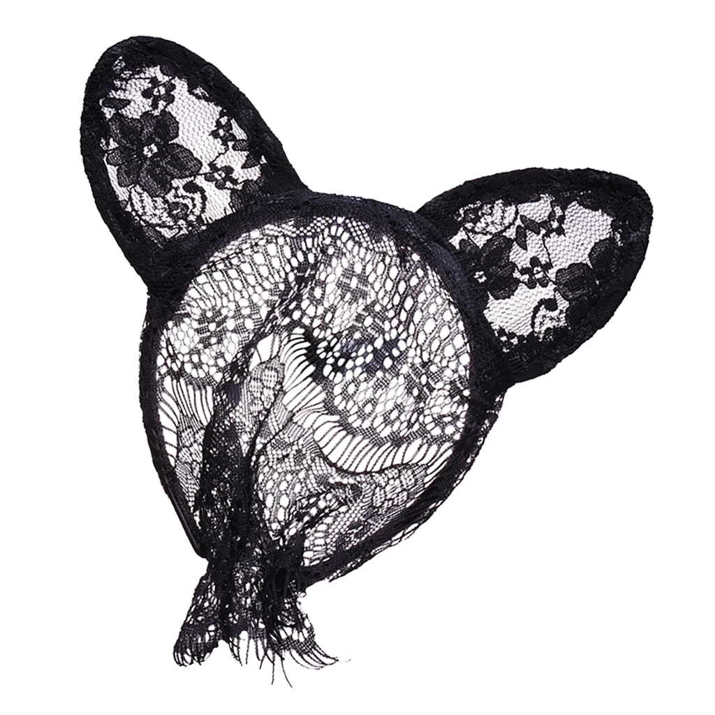 Bunny Rabbit Ear Filigree Lace Veil Costume Masquerade Mask Hairband