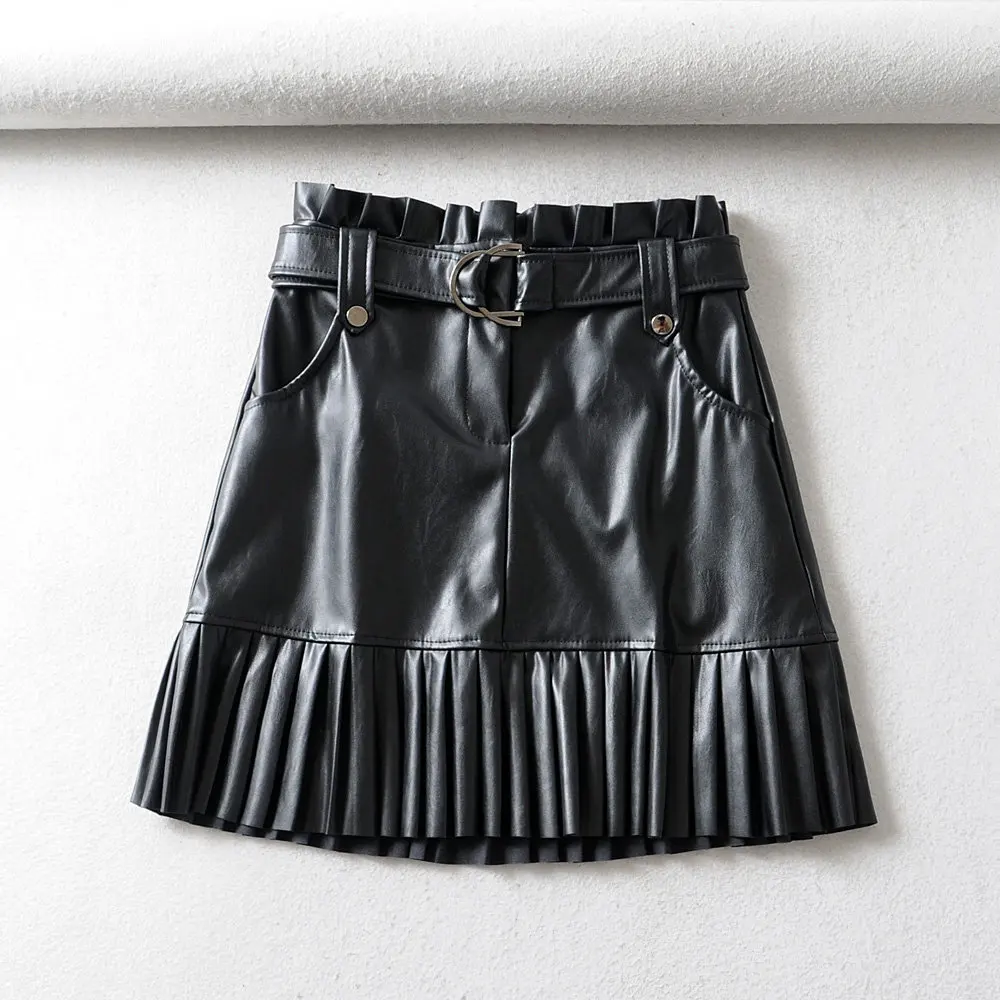 RR-Black-PU-Skirts-Women-Fashion-Faux-Leather-Skirt-Women-Elegant-Tie ...