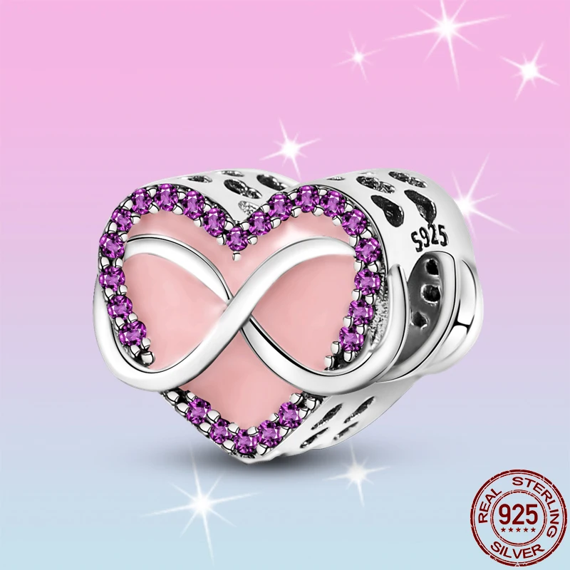 

2021 New 925 Sterling Silver 8 Word Eternal Heart Shape Charm&Bead Fit Original Pandora Bracelet&Bangle Making Fashion Jewelry