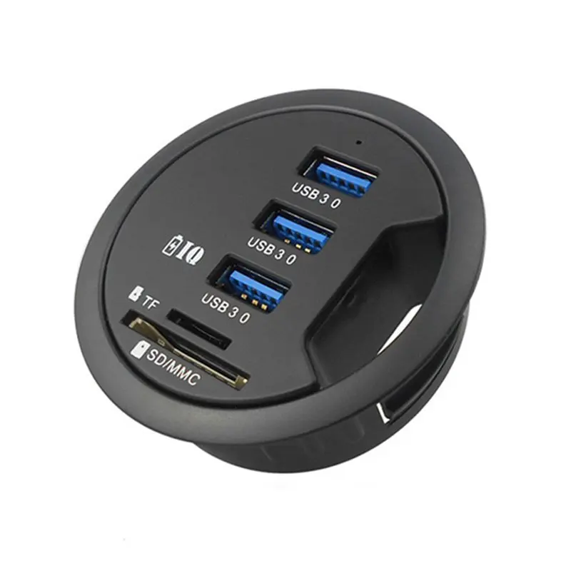 

In-Desk USB Hub 3 Port USB 3.0 charger with 2 Slot,SD / Micro-SD Card Reader