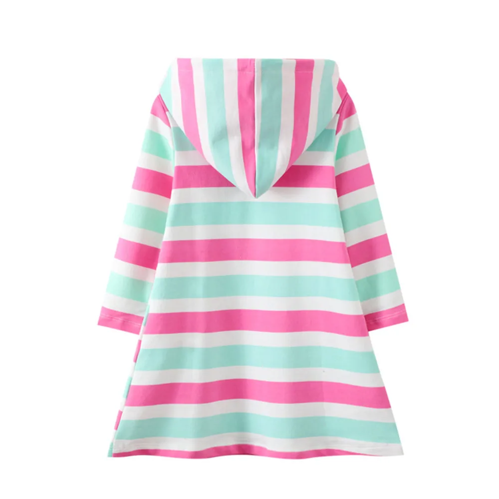 Fashion Children Dresses Cotton Princess Girls Dress with Hooded Unicorn Beading