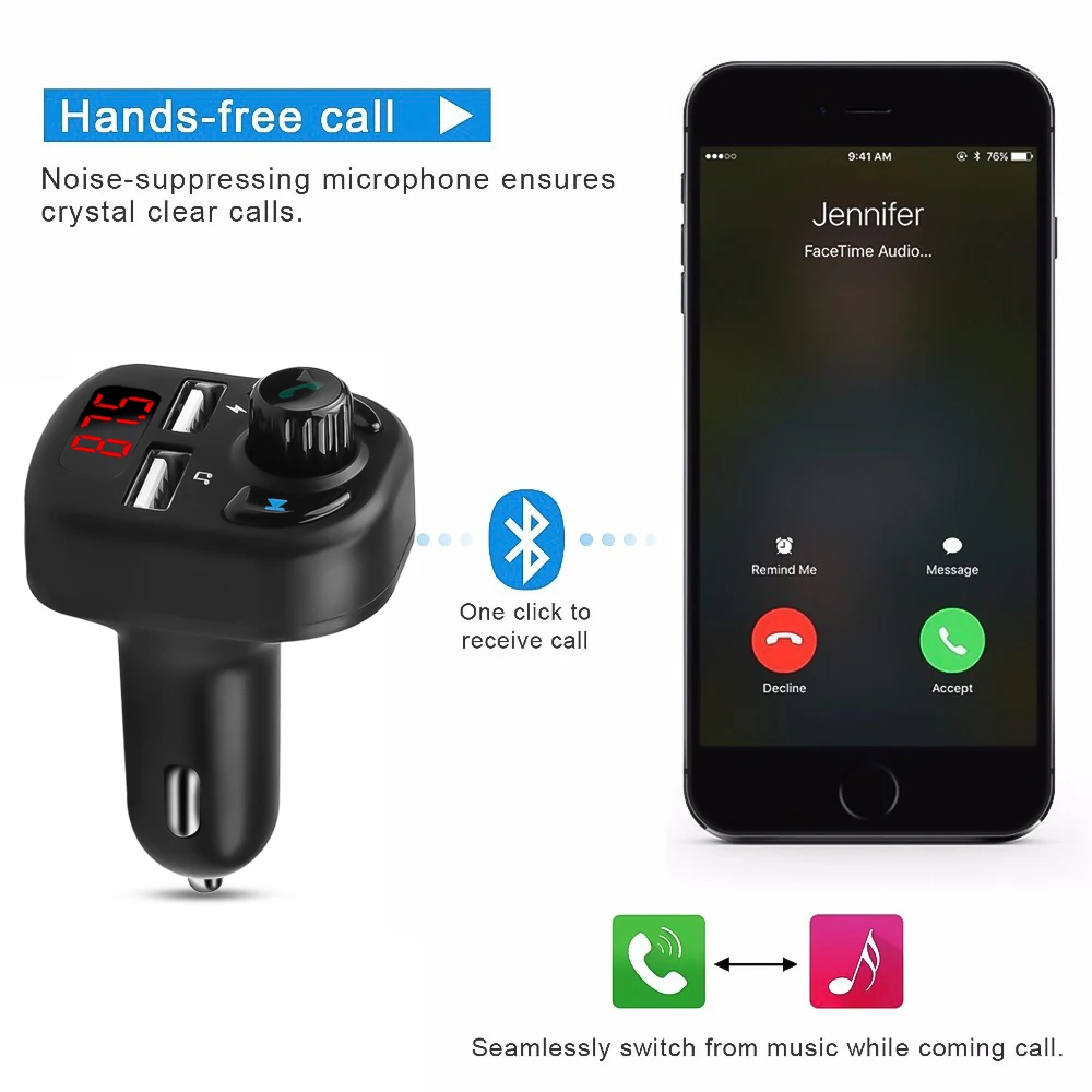Автомобильные зарядные устройства KEBIDU с двумя Usb-портами Bluetooth 5 0 громкая связь