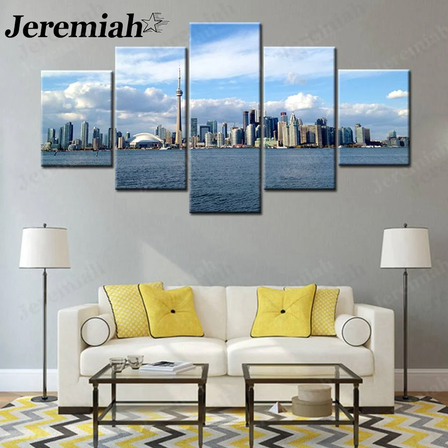 

Modern City Architecture Painting Wall Art Blue Sky Dahe Canvas Poster Hd Printing 5 Pieces of Home Decoration Accessories