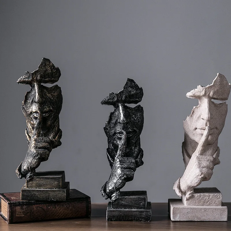 Nordic Silence Is Gold Abstract Statue Resin Sculpture Figurine Home Decoration Accessories Modern Art Office Desk Ornaments