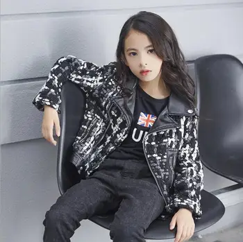 

2019 Korea style girls leather woolen coat autumn winter fashion girls coat 4-9 years C402