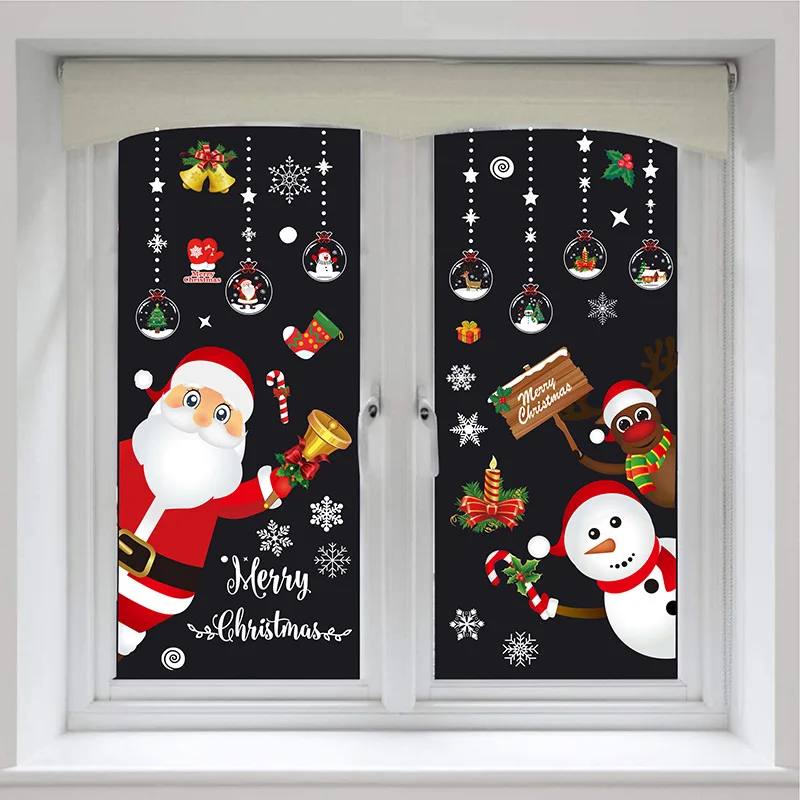 Christmas Window Decal Santa Claus Snowflake Stickers Winter Wall Decals  for Kids Rooms New Year Christmas Window Decorations