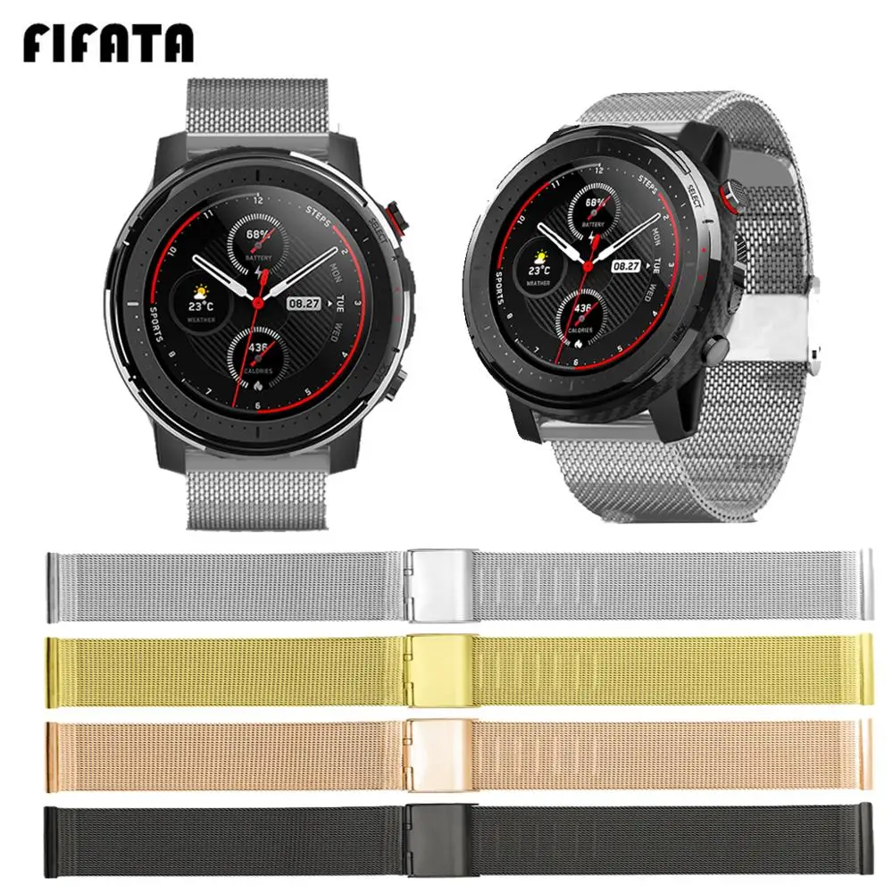 Ремешок сменный из нержавеющей стали для часов Xiaomi Huami Amazfit Stratos 3 20/22