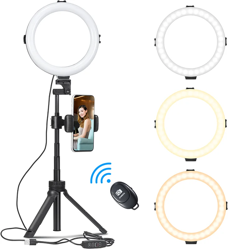 1pc Ringlight Ring Light With Extendable Tripod Stand & Cell Phone Holder,  Dimmable LED Circle Light