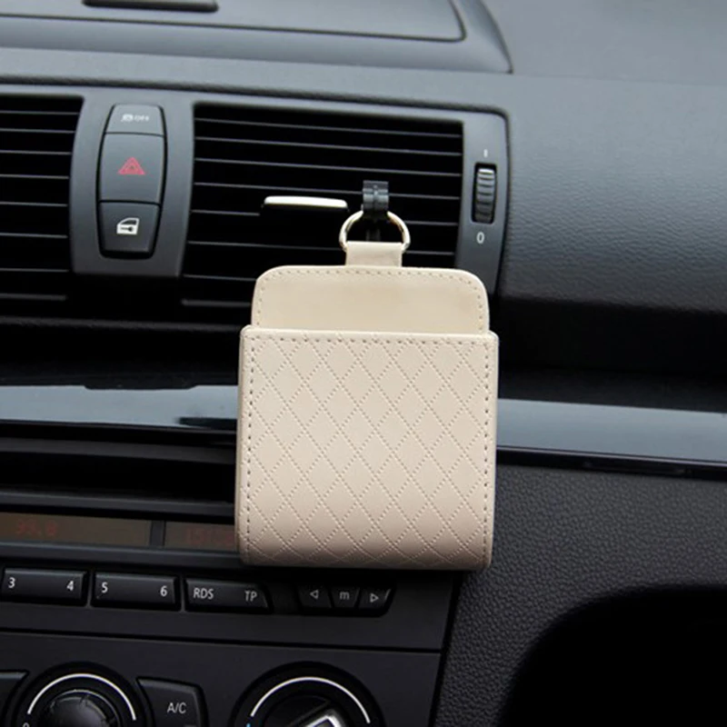 Car Storage Bag Air Vent Dashboard Tidy Hanging Leather Organizer Box car storage bag