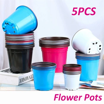 

5Pcs Flower Pot Double Color Pot Nursery Plant Basin Plastic Flowerpot